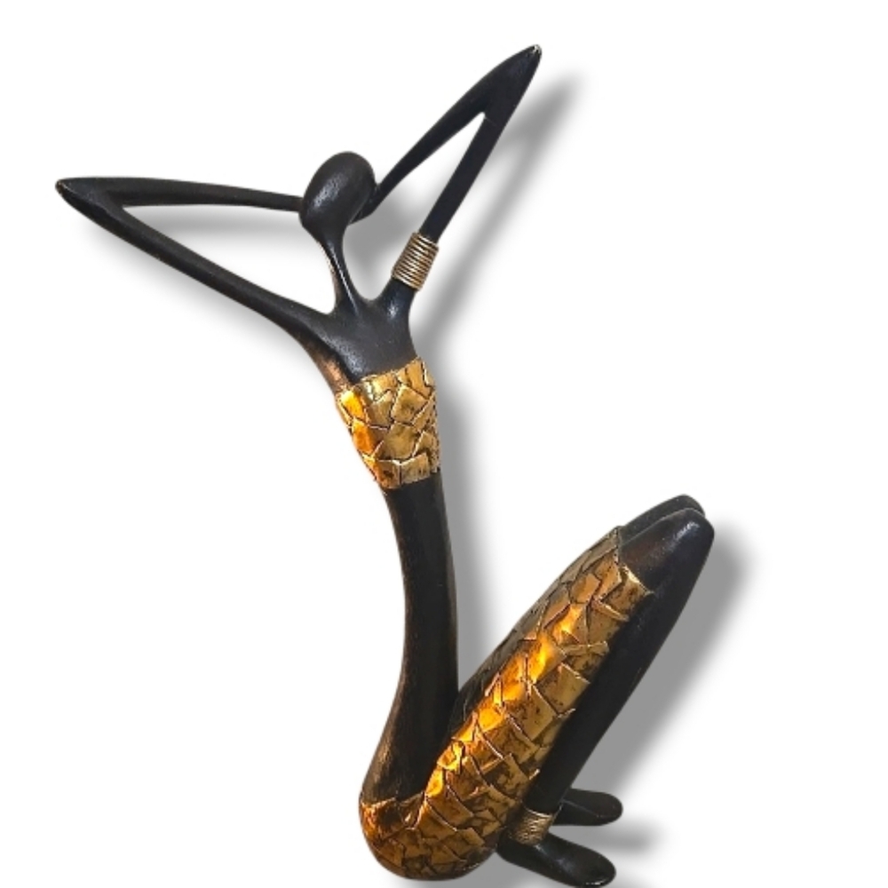 African Woman Black Gold Sculpture Tribal Art Modern Abstract Figurine Decor